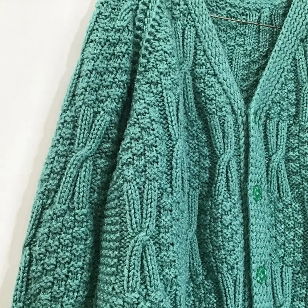 Cable Knit Cardigan, Green Teal